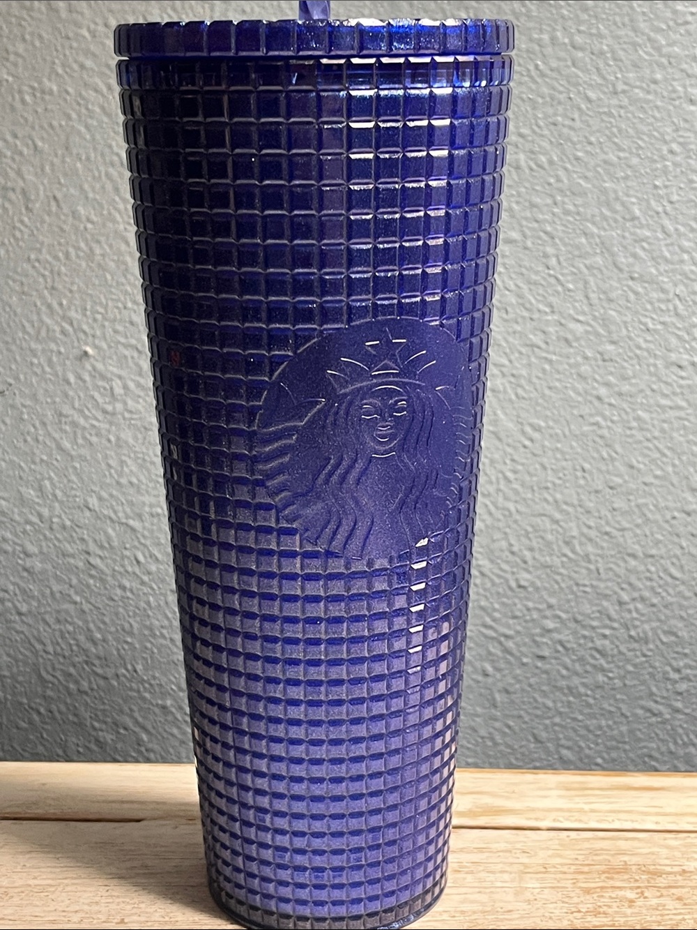 24 oz Starbucks Cobalt Blue Textured Cold Cup with Matching Straw